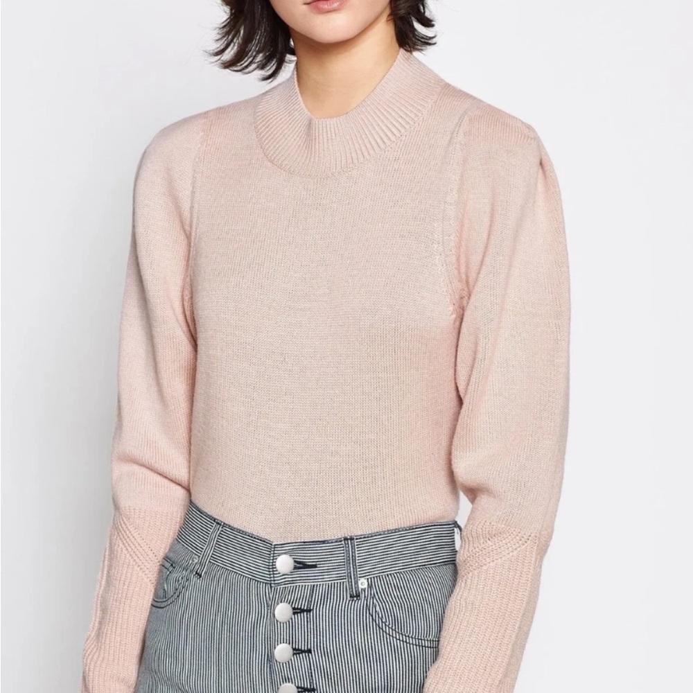 !NEW! JOIE MARQUETTA MOCK NECK BALLON SLEEVE WOOL SWEATER PINK SKY Size Medium